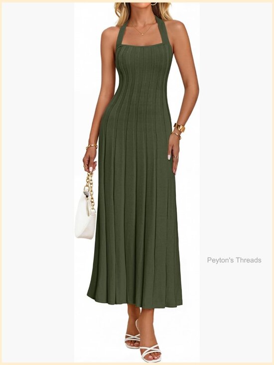 Dresses & Skirts - Ribbed Knit Sweater Dress Halter Sleeveless Bodycon Midi Dress